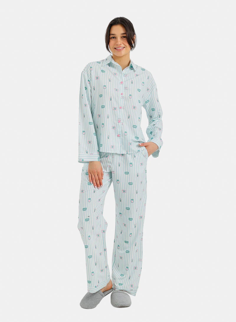 Carina Striped Printed Pajama Set - Image 1