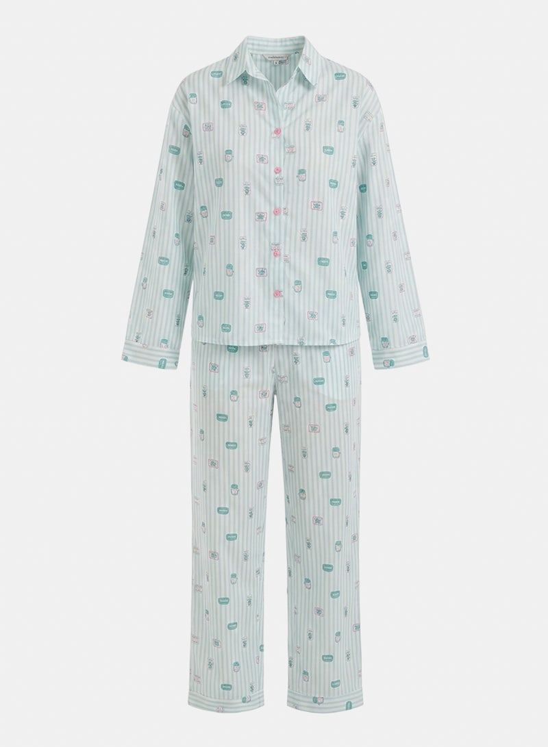 Carina Striped Printed Pajama Set - Image 5
