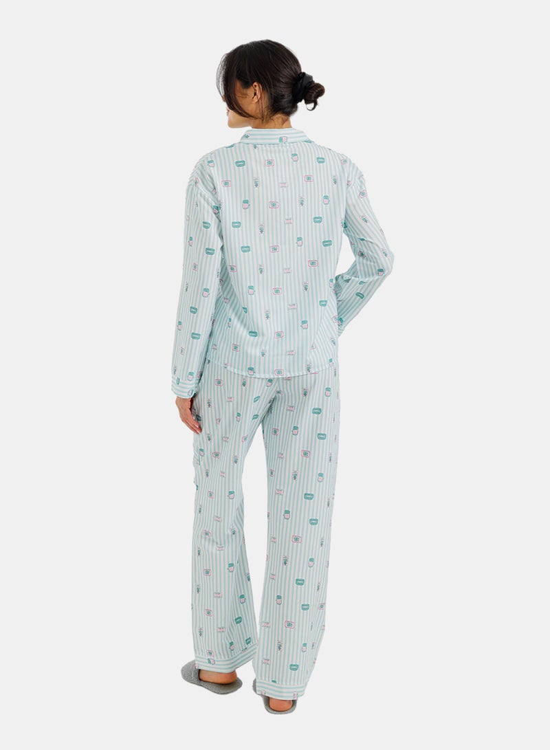 Carina Striped Printed Pajama Set - Image 3