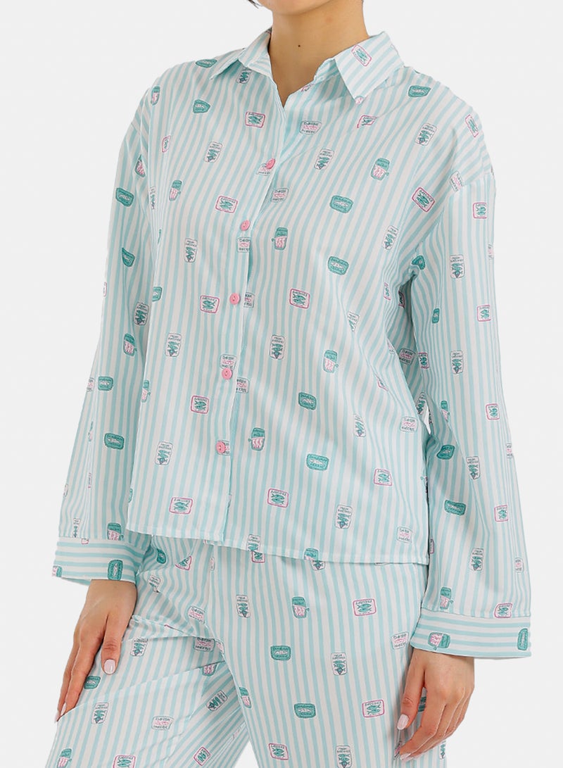 Carina Striped Printed Pajama Set - Image 4