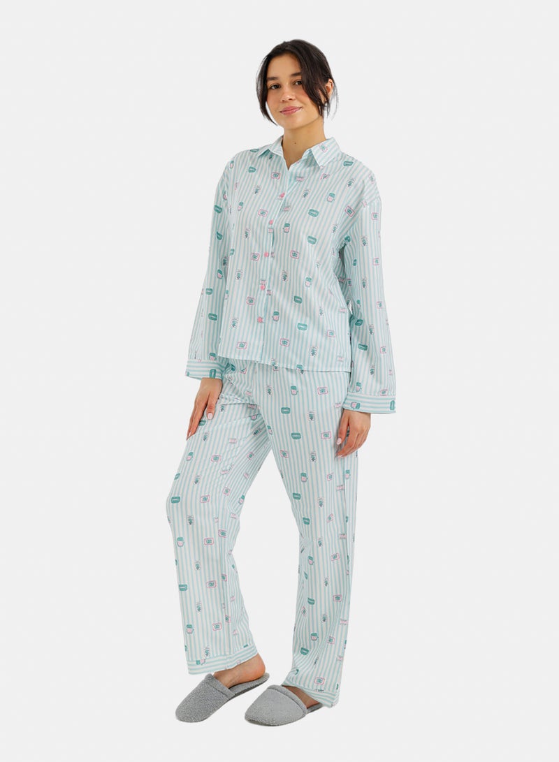 Carina Striped Printed Pajama Set - Image 2