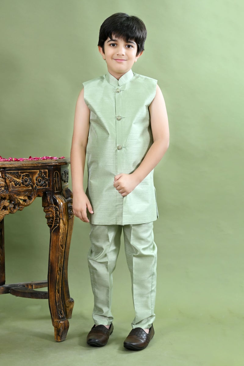 BT DEZINES Light Green Sherwani Set for Boys - Image 4