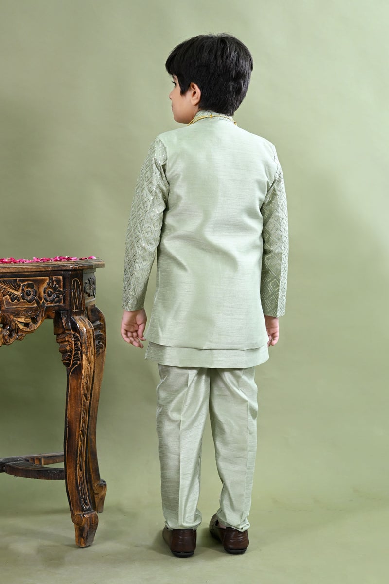 BT DEZINES Light Green Sherwani Set for Boys - Image 2