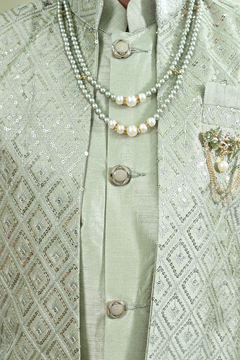 BT DEZINES Light Green Sherwani Set for Boys - Image 5