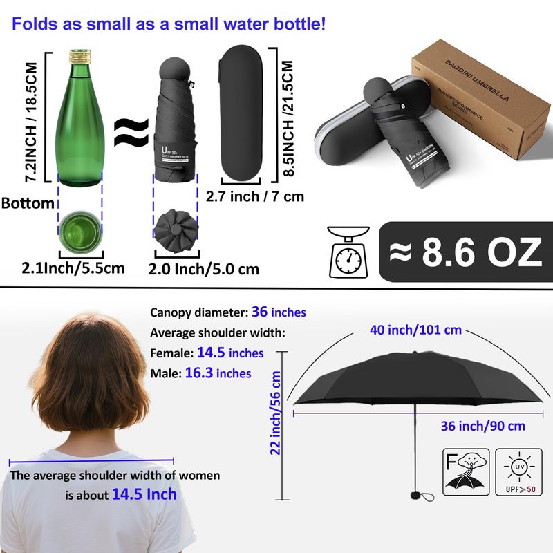 BAODINI Travel Essentials Mini Umbrella for Purse With Case Small Compact UV Sun Protection Lightweight Tiny Pocket Manual Open Close Umbrella for Women Kids and Men Fits Purse Backpack - Image 5