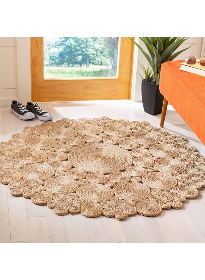 HANDPICKED FURNITURE Jute Wool And Cotton Beige Round Carpet Ultra Soft Area Carpets For Bed Room Living Room And Dining Room Anti-Slip Floor Carpets Easy To Clean Made In Turkey - Image 2