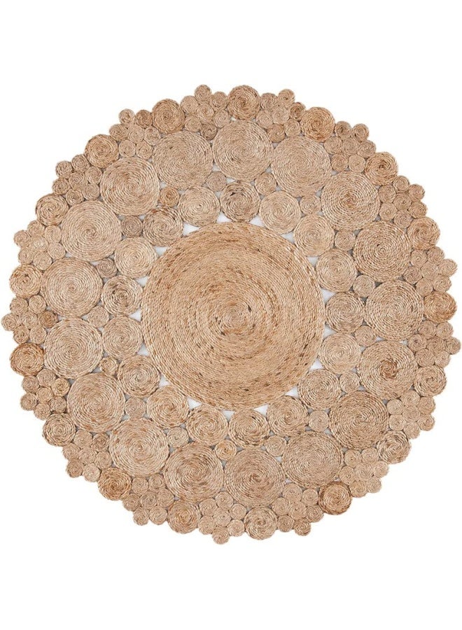 HANDPICKED FURNITURE Jute Wool And Cotton Beige Round Carpet Ultra Soft Area Carpets For Bed Room Living Room And Dining Room Anti-Slip Floor Carpets Easy To Clean Made In Turkey - Image 3