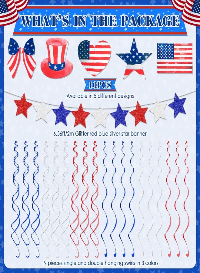 Simgoing 38Pcs Veterans Day Hanging Decorations Glitter Stars Banner Watercolor Patriotic Hanging Swirl Streamers 4th of July Red White Blue Garlands for Memorial Independence Day Retro Decor Supplies - Image 5