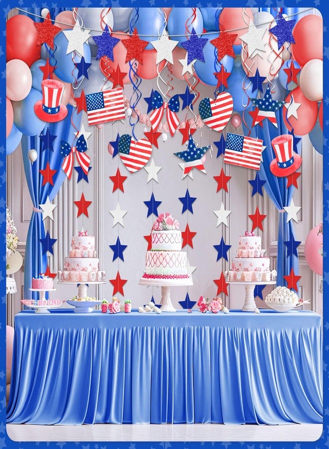 Simgoing 38Pcs Veterans Day Hanging Decorations Glitter Stars Banner Watercolor Patriotic Hanging Swirl Streamers 4th of July Red White Blue Garlands for Memorial Independence Day Retro Decor Supplies - Image 4
