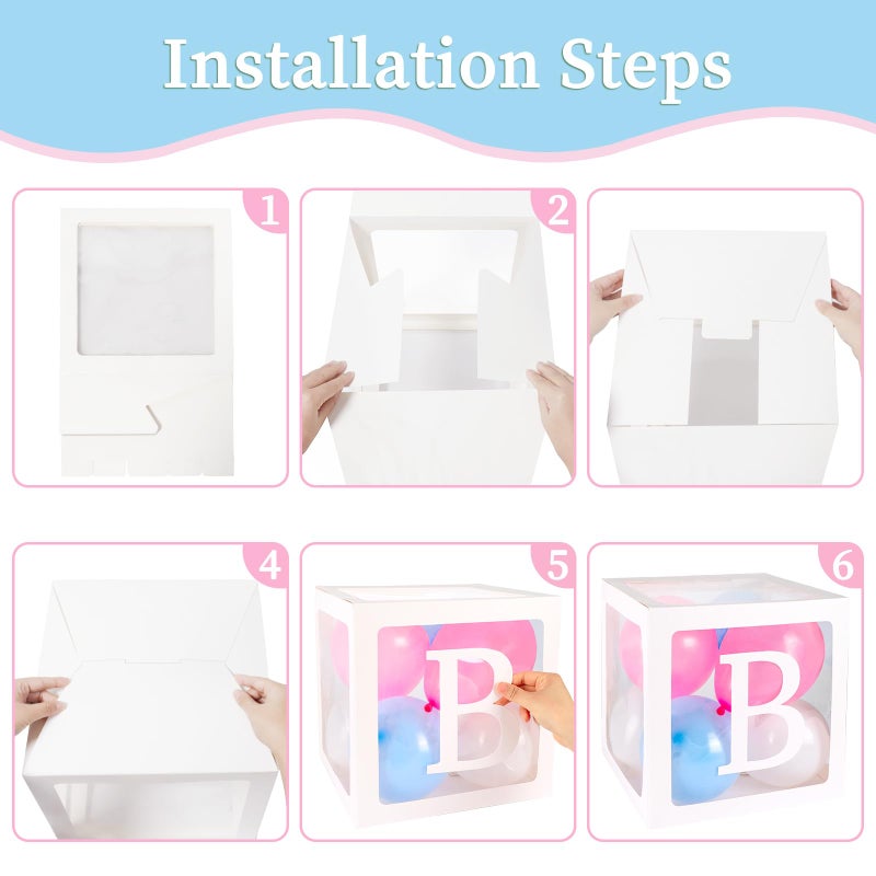 RUBFAC Baby Boxes with 41 Letters and 36 Balloons, 4pcs Clear Balloon Boxes for Baby Shower Gender Reveal Girl Boy Blocks Birthday Party Decorations - Image 4