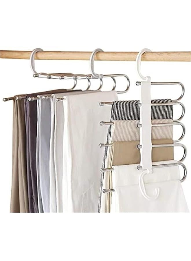 2 Pcs Space Saving Pants Hangers for Closet Clothes Hanger Organizer Jean Hangers Pants Rack for Trousers Skirts Scarf, 5-in-1 Non Slip Hangers Space Saving for Closet, Dorm Room, Travel - Image 1