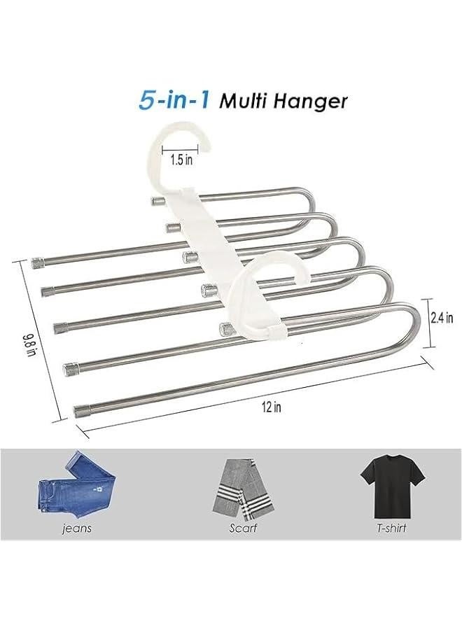 2 Pcs Space Saving Pants Hangers for Closet Clothes Hanger Organizer Jean Hangers Pants Rack for Trousers Skirts Scarf, 5-in-1 Non Slip Hangers Space Saving for Closet, Dorm Room, Travel - Image 4