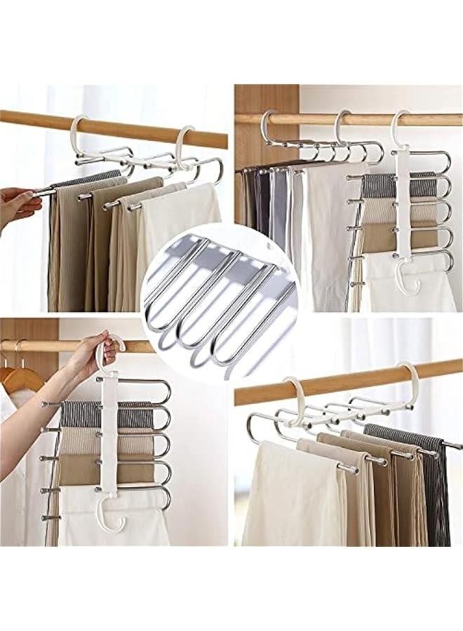 2 Pcs Space Saving Pants Hangers for Closet Clothes Hanger Organizer Jean Hangers Pants Rack for Trousers Skirts Scarf, 5-in-1 Non Slip Hangers Space Saving for Closet, Dorm Room, Travel - Image 5
