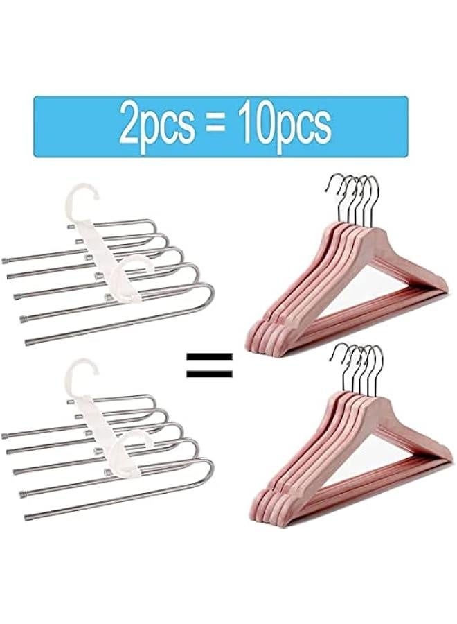 2 Pcs Space Saving Pants Hangers for Closet Clothes Hanger Organizer Jean Hangers Pants Rack for Trousers Skirts Scarf, 5-in-1 Non Slip Hangers Space Saving for Closet, Dorm Room, Travel - Image 2