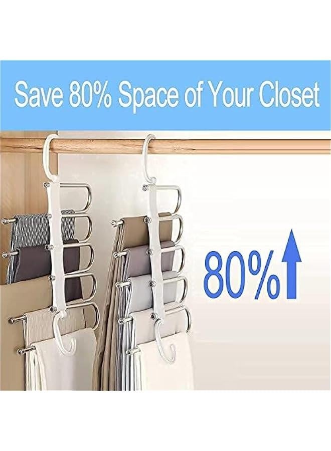 2 Pcs Space Saving Pants Hangers for Closet Clothes Hanger Organizer Jean Hangers Pants Rack for Trousers Skirts Scarf, 5-in-1 Non Slip Hangers Space Saving for Closet, Dorm Room, Travel - Image 3