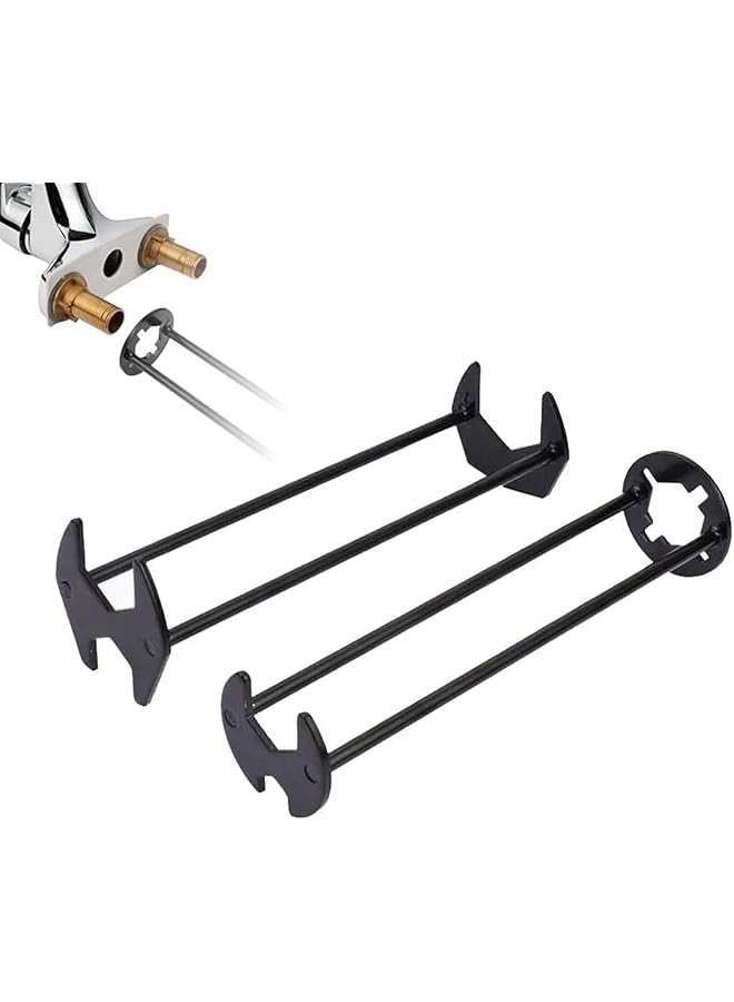 promass Sink Wrench, 2 Pcs Four-jaw Hex Wrench, Basin Wrench Set, Carbon Steel Multifunctional Sink Wrench, Tight Spaces Maintenance Installation Removal Faucet Tools, for Kitchen Bathroom