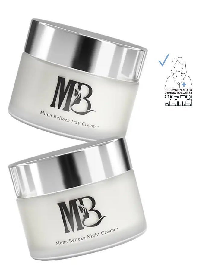 Muna Belleza Whitening Cream Face Moisturizer Day and Night Set for Melasma Pigmentation Dark Spots Anti-Aging with Niacinamide Arbutin Vitamin C All Skin Types 2 x 30g - Image 1