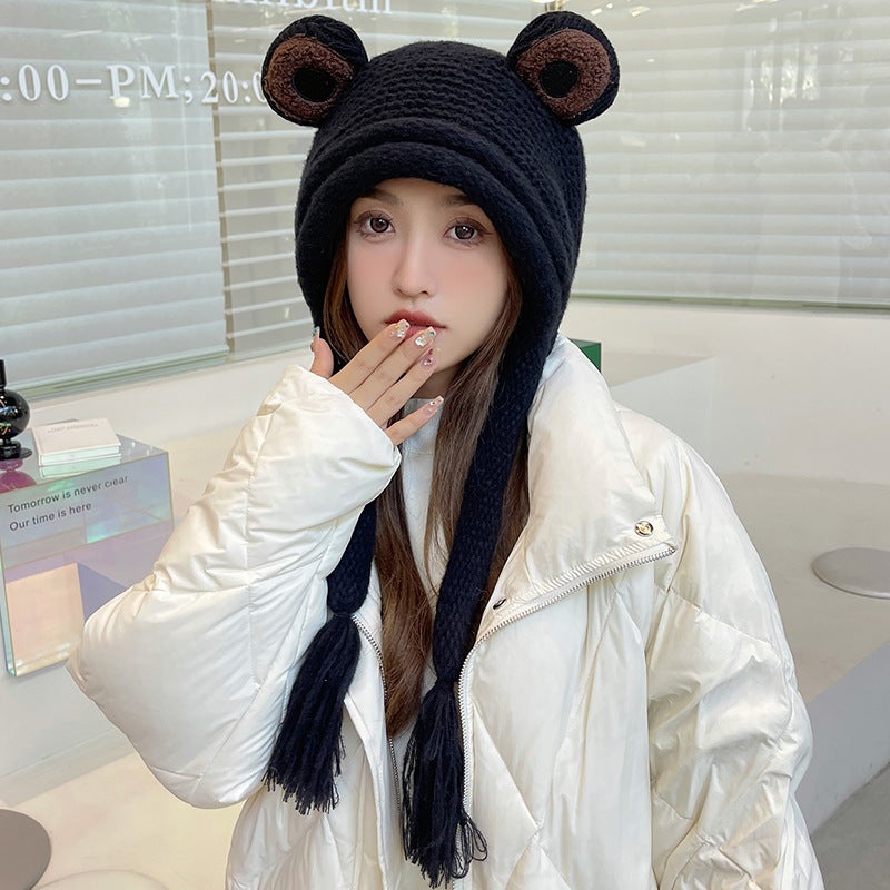 Frog Knitted Beanie Hat for Women, Winter Warm Earflap Hat - Image 2