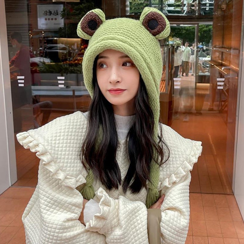 Frog Knitted Beanie Hat for Women, Winter Warm Earflap Hat - Image 1