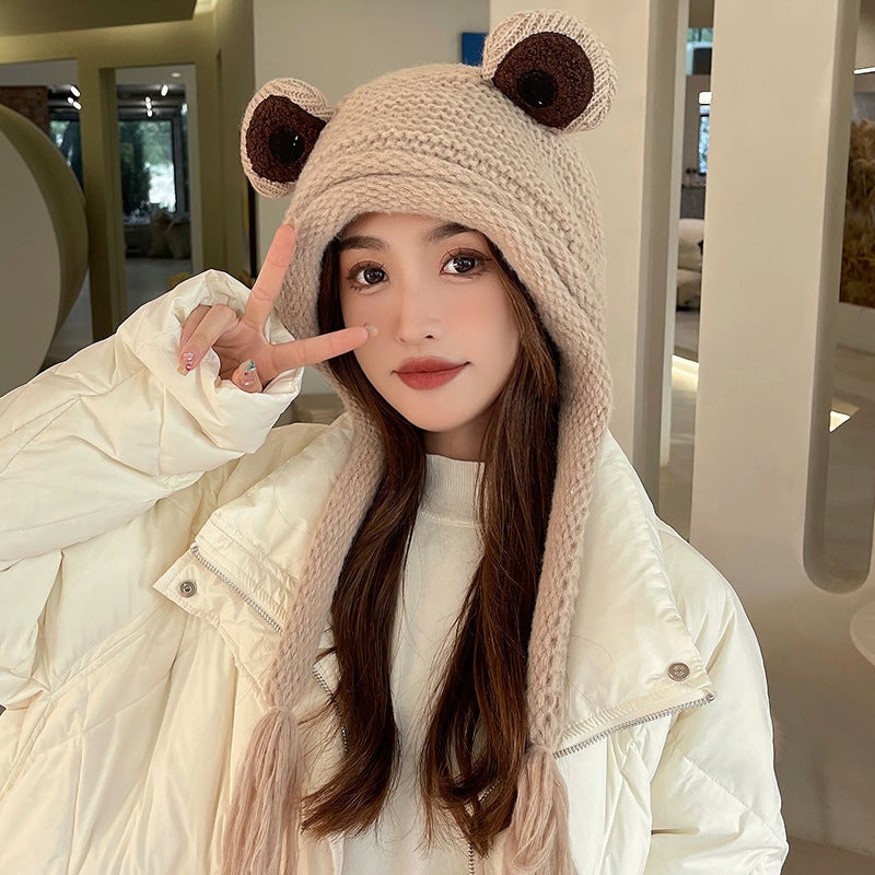 Frog Knitted Beanie Hat for Women, Winter Warm Earflap Hat - Image 4