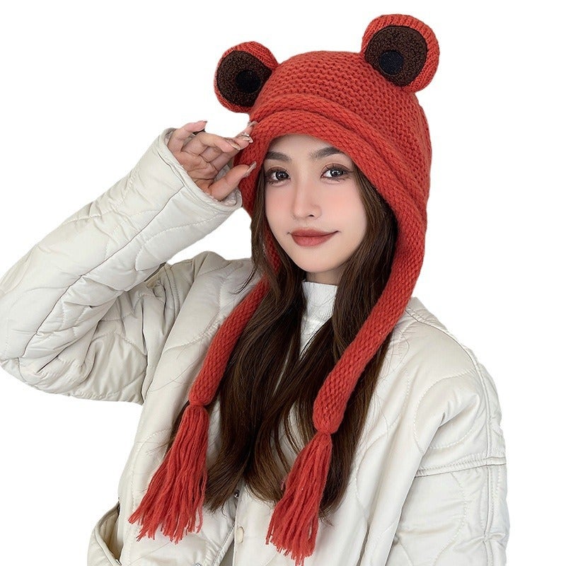 Frog Knitted Beanie Hat for Women, Winter Warm Earflap Hat - Image 5
