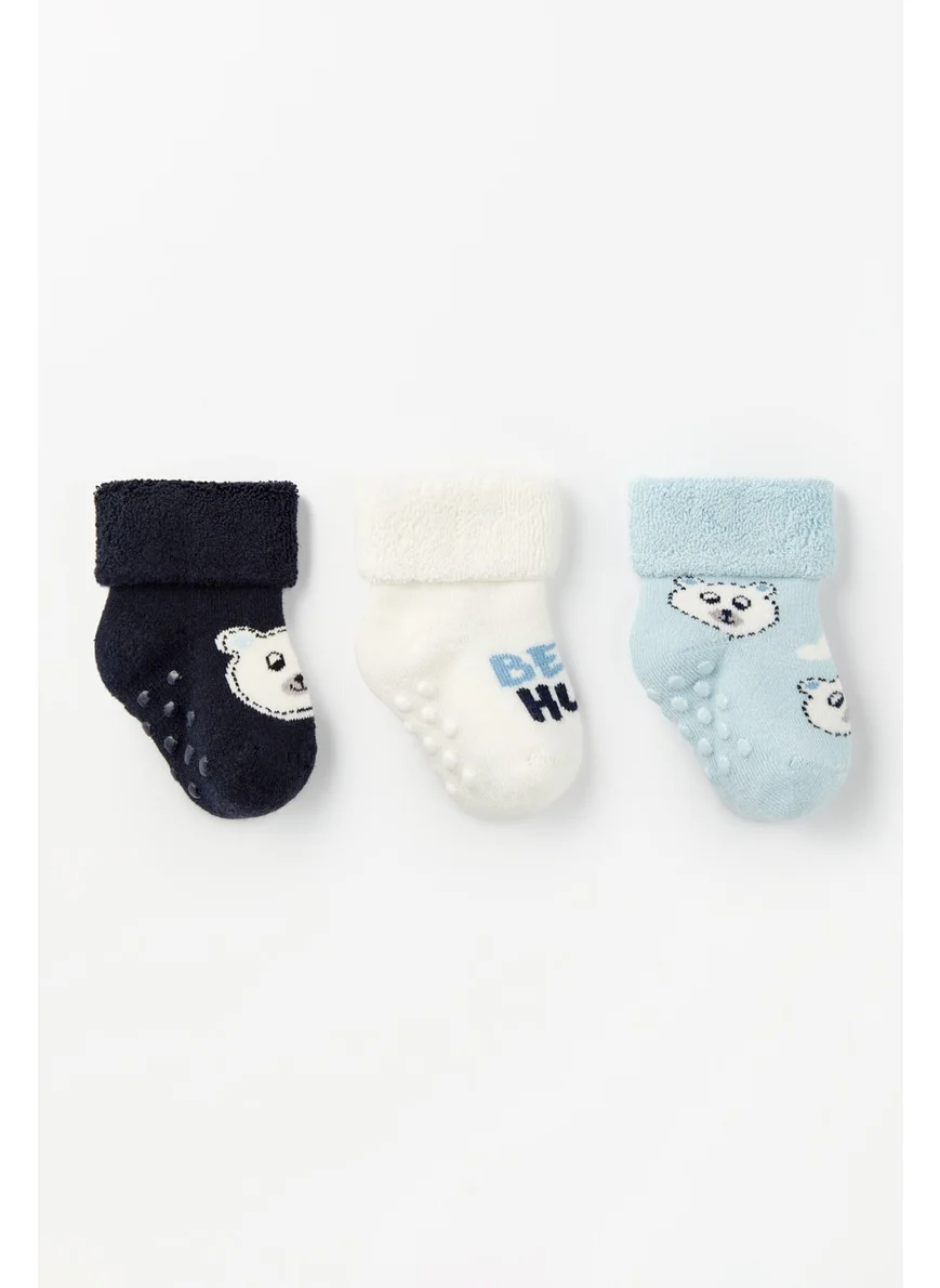 جون 3-pack Towel Anti-Slip Bear Patterned Baby Socks