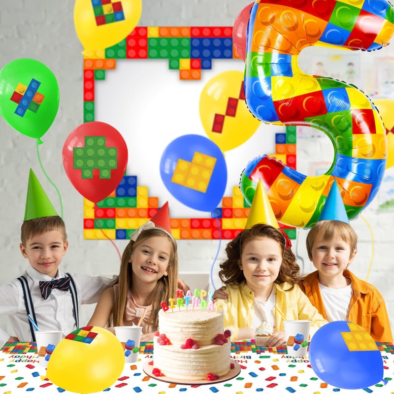 AXBMM 40 Inch Building Block Number Balloon, Colorful Number Block Foil Number 5 Balloons Large Big Numbers Helium Balloon for Girls Boys 5th Birthday Brick Theme Party Decorations (Number 5) - Image 3