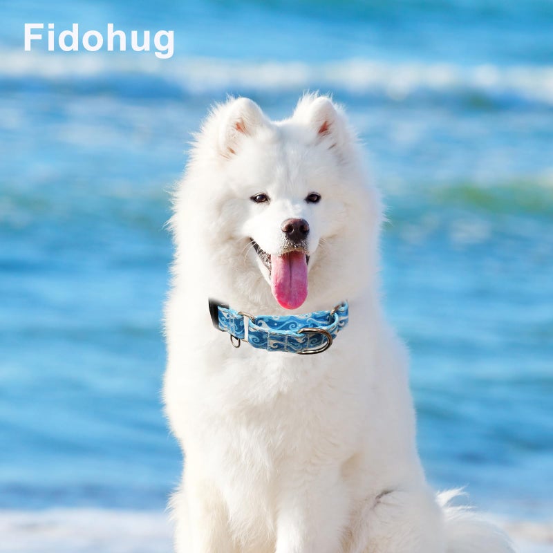Fidohug Reflective Martingale Collar with Quick Release Buckle Anti Pulling Boy Male Adjustable Dog Collars (Blue Waves, Large) - Image 5