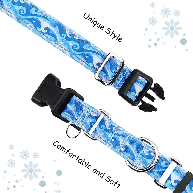 Fidohug Reflective Martingale Collar with Quick Release Buckle Anti Pulling Boy Male Adjustable Dog Collars (Blue Waves, Large) - Image 2