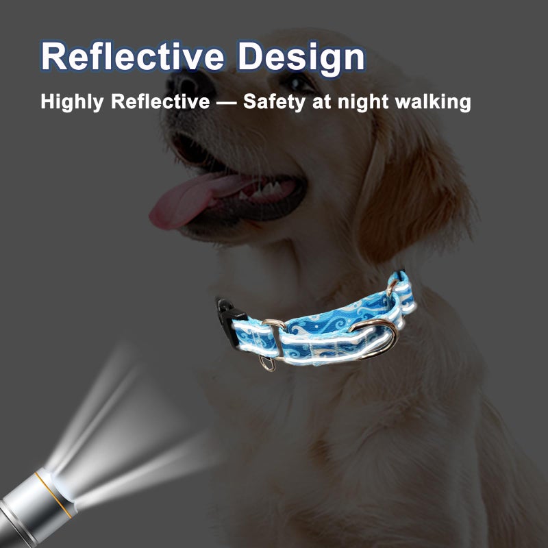 Fidohug Reflective Martingale Collar with Quick Release Buckle Anti Pulling Boy Male Adjustable Dog Collars (Blue Waves, Large) - Image 3