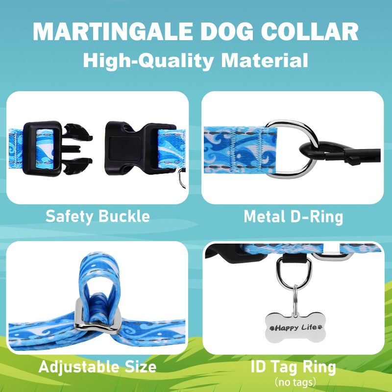 Fidohug Reflective Martingale Collar with Quick Release Buckle Anti Pulling Boy Male Adjustable Dog Collars (Blue Waves, Large) - Image 4