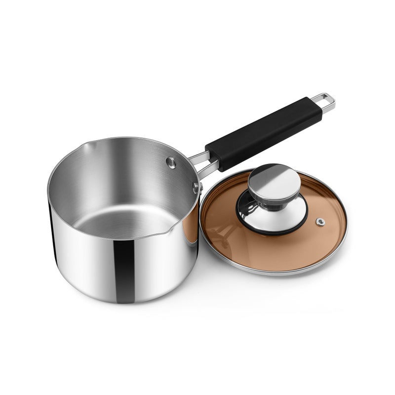 E-far Efar 1 Quart Sauce Pan with Lid Stainless Steel TriPly All Clad Small Cooking Pot with Pour Spout Multipurpose Induction Saucepan StayCool Handle Compatible with All Cooktops Dishwasher Safe - Image 2