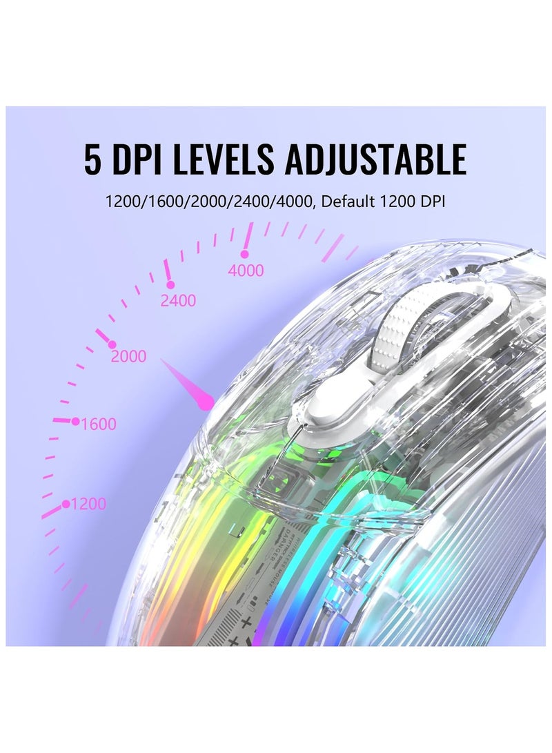 هجوم القرش ماوس العاب لاسلكي شارك X2 برو من اتاك مع قاعدة شحن RGB ثلاثية الاوضاع 2.4G/بلوتوث/سلكي، ماوس بدون ضوضاء باضاءة خلفية RGB، غلاف شفاف، بيكسارت 3212 4000 نقطة لكل بوصة، ويندوز وماك، ابيض - Image 4