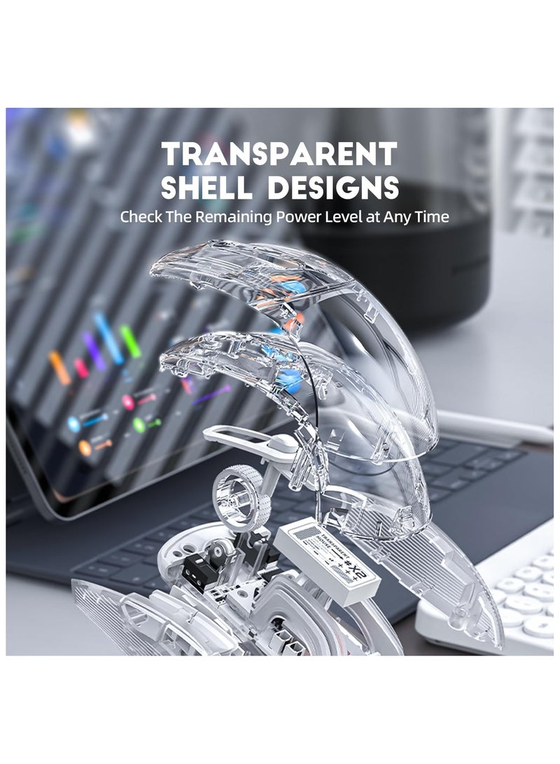 هجوم القرش ماوس العاب لاسلكي شارك X2 برو من اتاك مع قاعدة شحن RGB ثلاثية الاوضاع 2.4G/بلوتوث/سلكي، ماوس بدون ضوضاء باضاءة خلفية RGB، غلاف شفاف، بيكسارت 3212 4000 نقطة لكل بوصة، ويندوز وماك، ابيض - Image 5