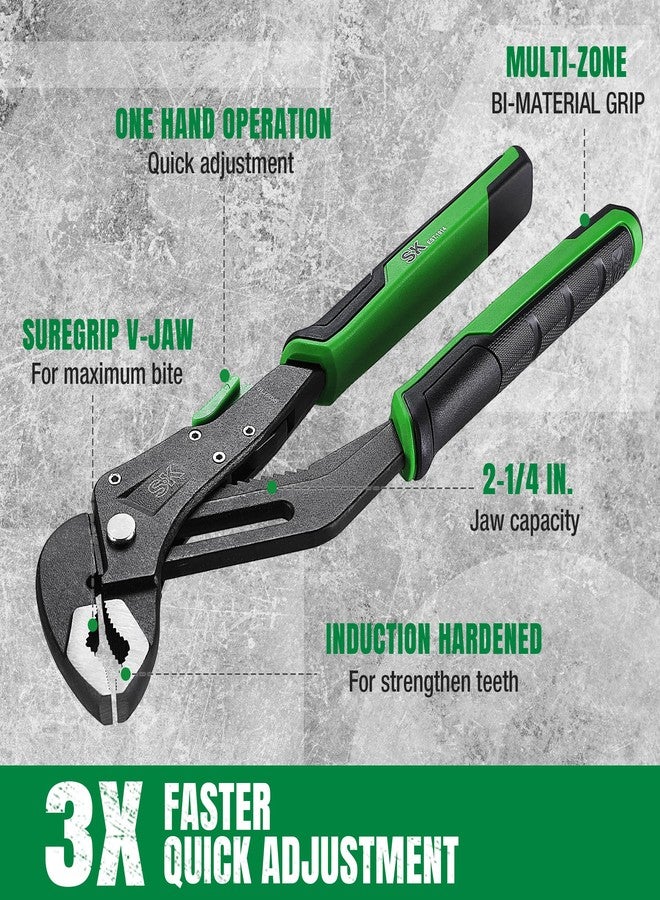 SK 10-Inch Quick Adjust Groove Joint Pliers, Water Pump Pliers, Premium CR-V Construction, SureGrip V-Jaw Design with Comfortable Grips - Image 4