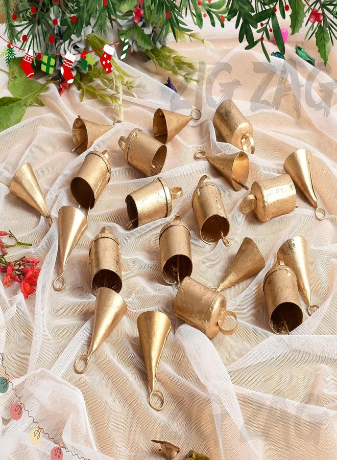 ZIG-ZAG ZIG ZAG Vintage Tin Cow Bells (Pack of 20) Handmade Rustic Jingle Bells for Christmas Tree Decoration, Crafts & Birthday Party Decor, Size 2 inch, Gold - Image 3