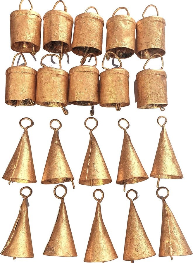 ZIG-ZAG ZIG ZAG Vintage Tin Cow Bells (Pack of 20) Handmade Rustic Jingle Bells for Christmas Tree Decoration, Crafts & Birthday Party Decor, Size 2 inch, Gold - Image 1