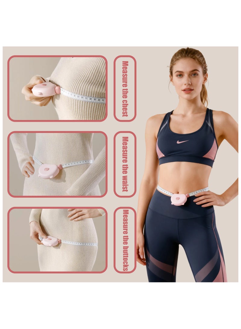 كومبي شريط قياس الجسم المحمول للاستخدام المنزلي، ميزان قياس الخصر، شريط قياس مغناطيسي قابل للسحب، مسطرة قماشية ناعمة 150 سم، لون وردي - Image 4