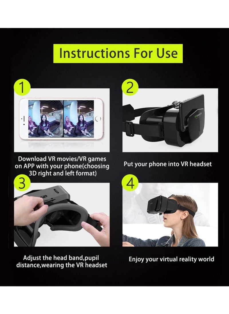 VR 3D Virtual Reality Headset + Controller (Support 4.7-7.2 inch mobile phones)  Adjustable Soft and Comfortable VR Glasses for TV, Movies and Video Games Compatible iOS, Android