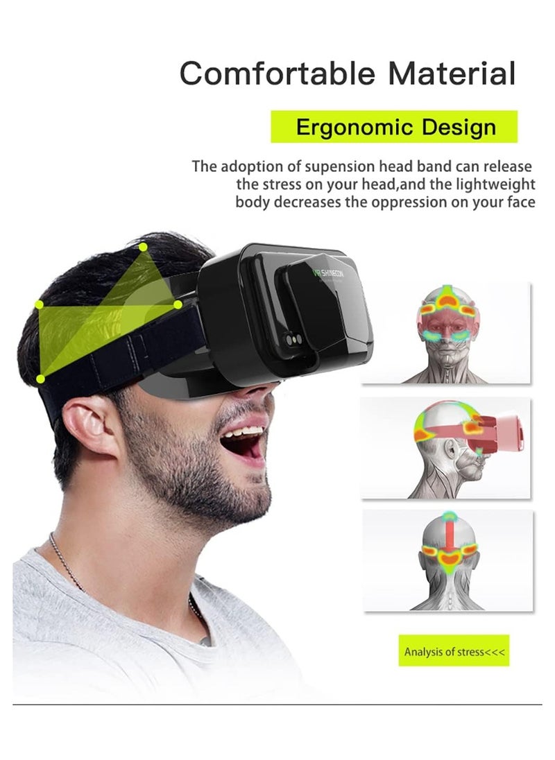 VR 3D Virtual Reality Headset + Controller (Support 4.7-7.2 inch mobile phones)  Adjustable Soft and Comfortable VR Glasses for TV, Movies and Video Games Compatible iOS, Android