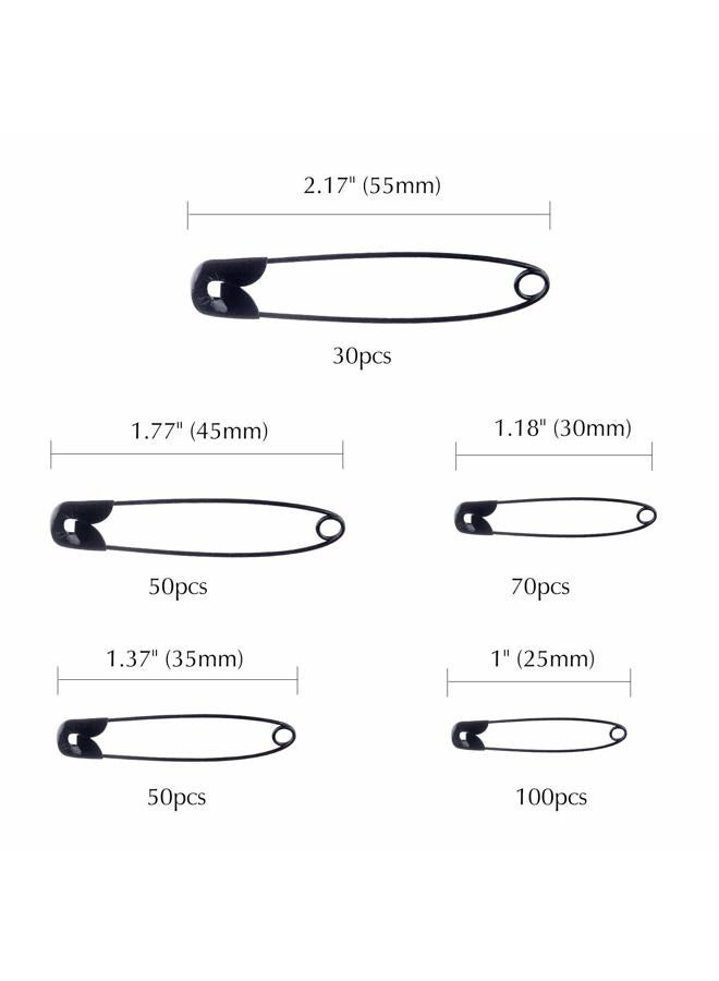 Tuparka 5 Sizes Black Safety Pins Assorted 25-55mm Small and Large Safety Pins for Art Craft Sewing Jewelry Making in a PP Box (300 pcs) - Image 2