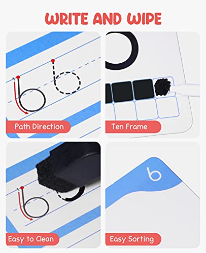 Gamenote Dry Erase Alphabet and Number Flash Cards - Write and Wipe Laminated ABC Letter Tracing Practice Card for Kindergarten (47 Flashcards with 2 Rings and Marker) - Image 3
