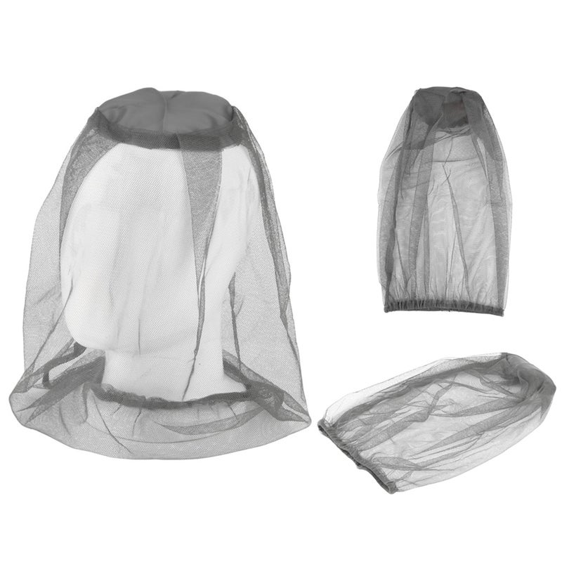 Mosquito Head Mesh Net: Grey Sturdy Stretchable Fabric Fine Mesh - Portable Foldable Mosquito Hat Full Cover for Outdoor Camping, Fishing, Hiking & Garden Activities - Image 1