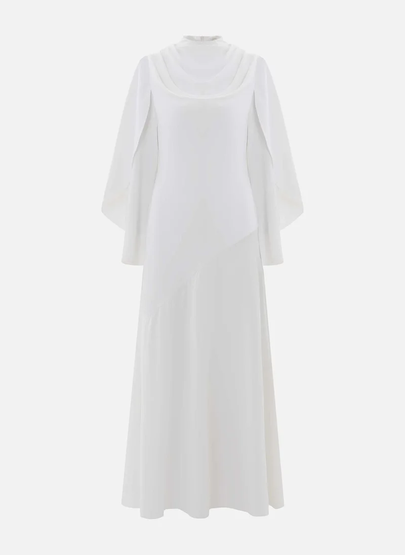 Lichi Maxi dress with high collar and draped bodice