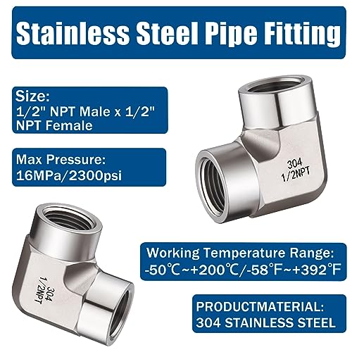 Windblowgrass Stainless Steel Pipe Fitting,90 Degree Barstock Street Elbow, 1/2" NPT Female x 1/2" NPT Female (Pack of 2) - Image 4