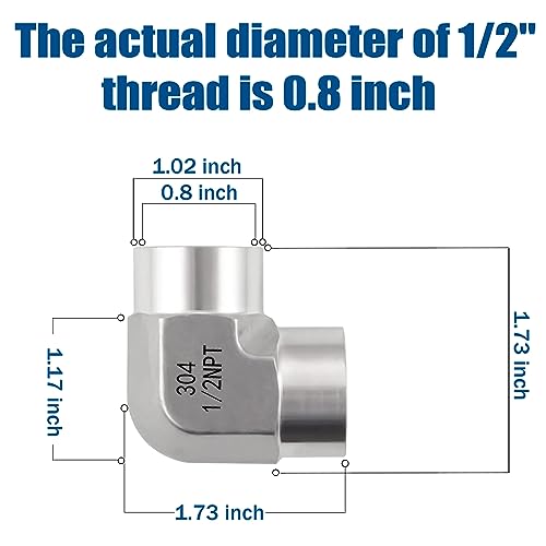 Windblowgrass Stainless Steel Pipe Fitting,90 Degree Barstock Street Elbow, 1/2" NPT Female x 1/2" NPT Female (Pack of 2) - Image 3