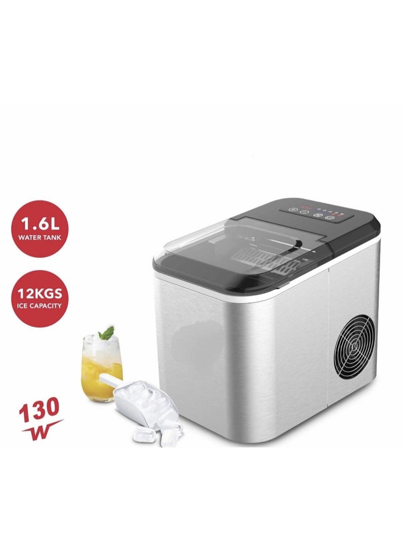 Generic Ice Maker Machine 1.6L – 12kg/24hrs Capacity, Two Ice Cube Sizes (Small & Large), Fast Ice Making, Compact Countertop Design – Silver Finish  - Image 2