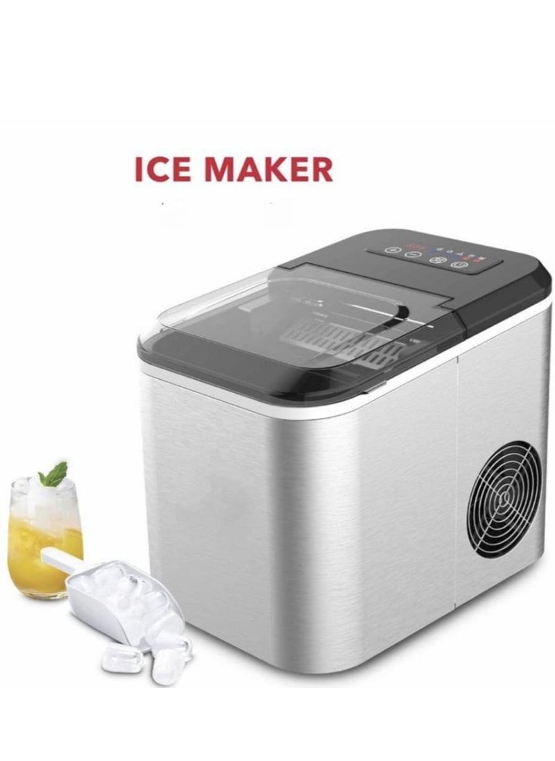 Generic Ice Maker Machine 1.6L – 12kg/24hrs Capacity, Two Ice Cube Sizes (Small & Large), Fast Ice Making, Compact Countertop Design – Silver Finish  - Image 1