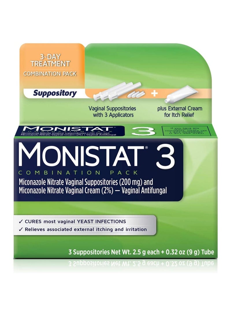 Monistat  3-Day Treatment Combination, 3 Suppositories x. 2.5 g + Itch Relief Cream Tube 9 g Packaging may vary - Image 2