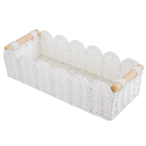 HOSROOME Toilet Paper Storage Basket Bathroom Counter Organizer Wicker Baskets for Organizing Cute Basket for Bedroom Nursery Room Kitchen Bathroom Decor-White - Image 1